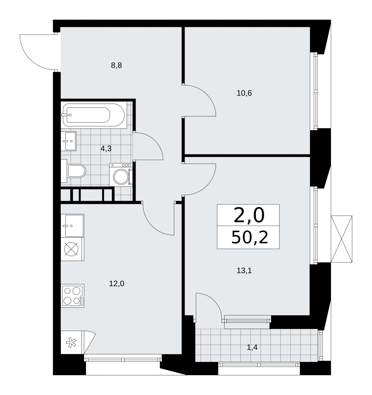2-комнатная квартира в ЖК Бунинские кварталы на 3 этаже в 1 секции. Сдача в 3 кв. 2025 г.
