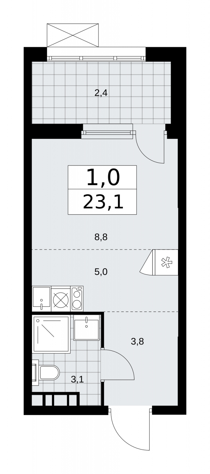 3-комнатная квартира с отделкой в ЖК Бунинские кварталы на 7 этаже в 2 секции. Сдача в 1 кв. 2026 г.