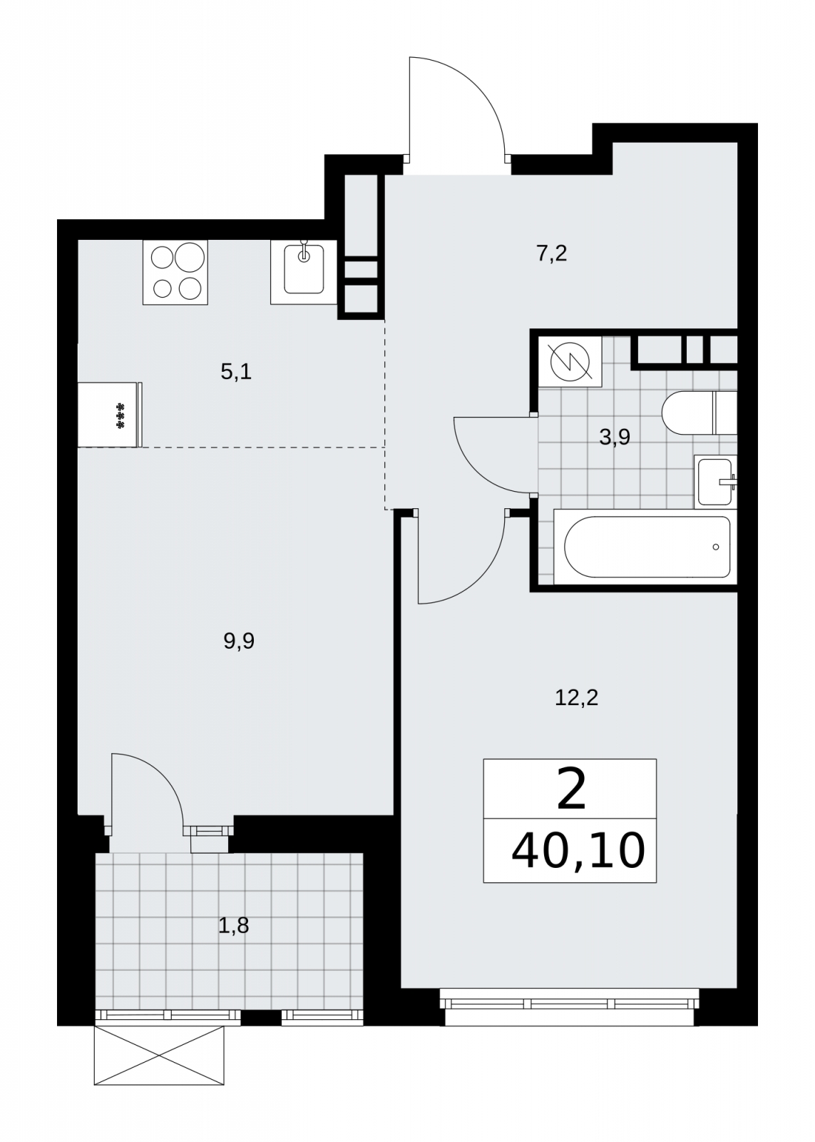 1-комнатная квартира в ЖК Бунинские кварталы на 4 этаже в 1 секции. Сдача в 4 кв. 2025 г.