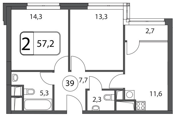 2-комнатная квартира в Апарт-Комплекс Волга на 16 этаже в 1 секции. Дом сдан.