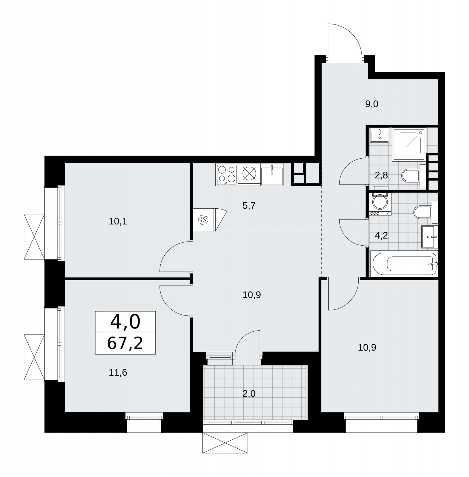 3-комнатная квартира с отделкой в ЖК Бунинские кварталы на 12 этаже в 1 секции. Сдача в 4 кв. 2024 г.