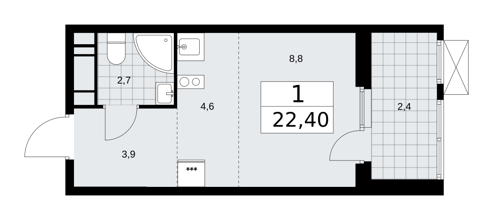 3-комнатная квартира в ЖК Бунинские кварталы на 15 этаже в 1 секции. Сдача в 3 кв. 2025 г.