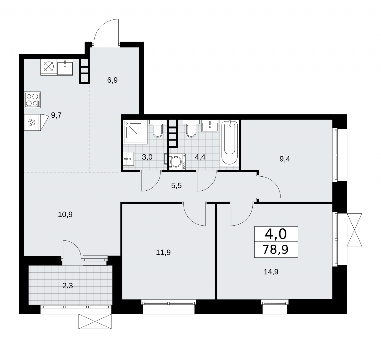 4-комнатная квартира с отделкой в ЖК Авиатика на 7 этаже в 1 секции. Сдача в 4 кв. 2022 г.
