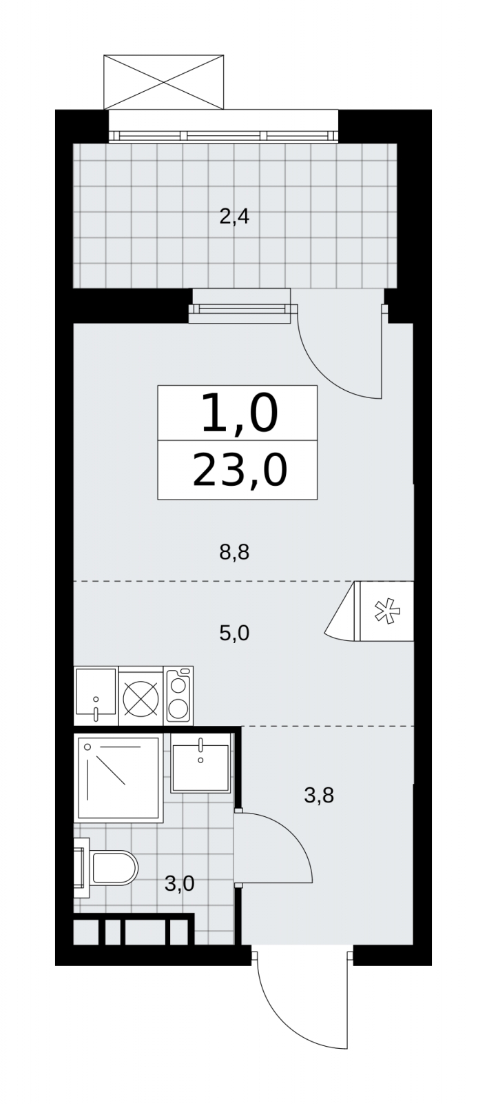 1-комнатная квартира в ЖК Бунинские кварталы на 9 этаже в 1 секции. Сдача в 4 кв. 2025 г.