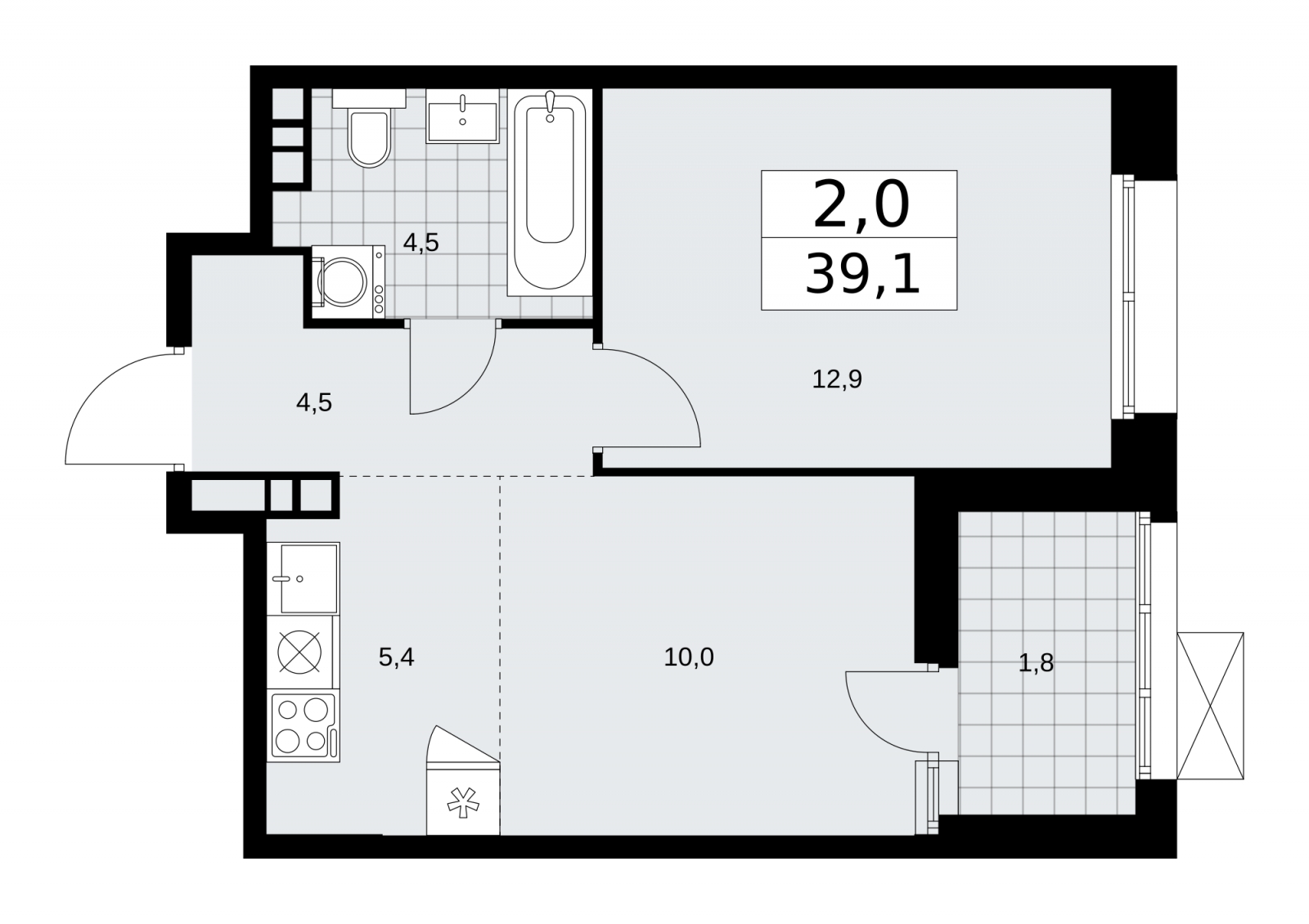 2-комнатная квартира в ЖК Бунинские кварталы на 9 этаже в 1 секции. Сдача в 4 кв. 2025 г.