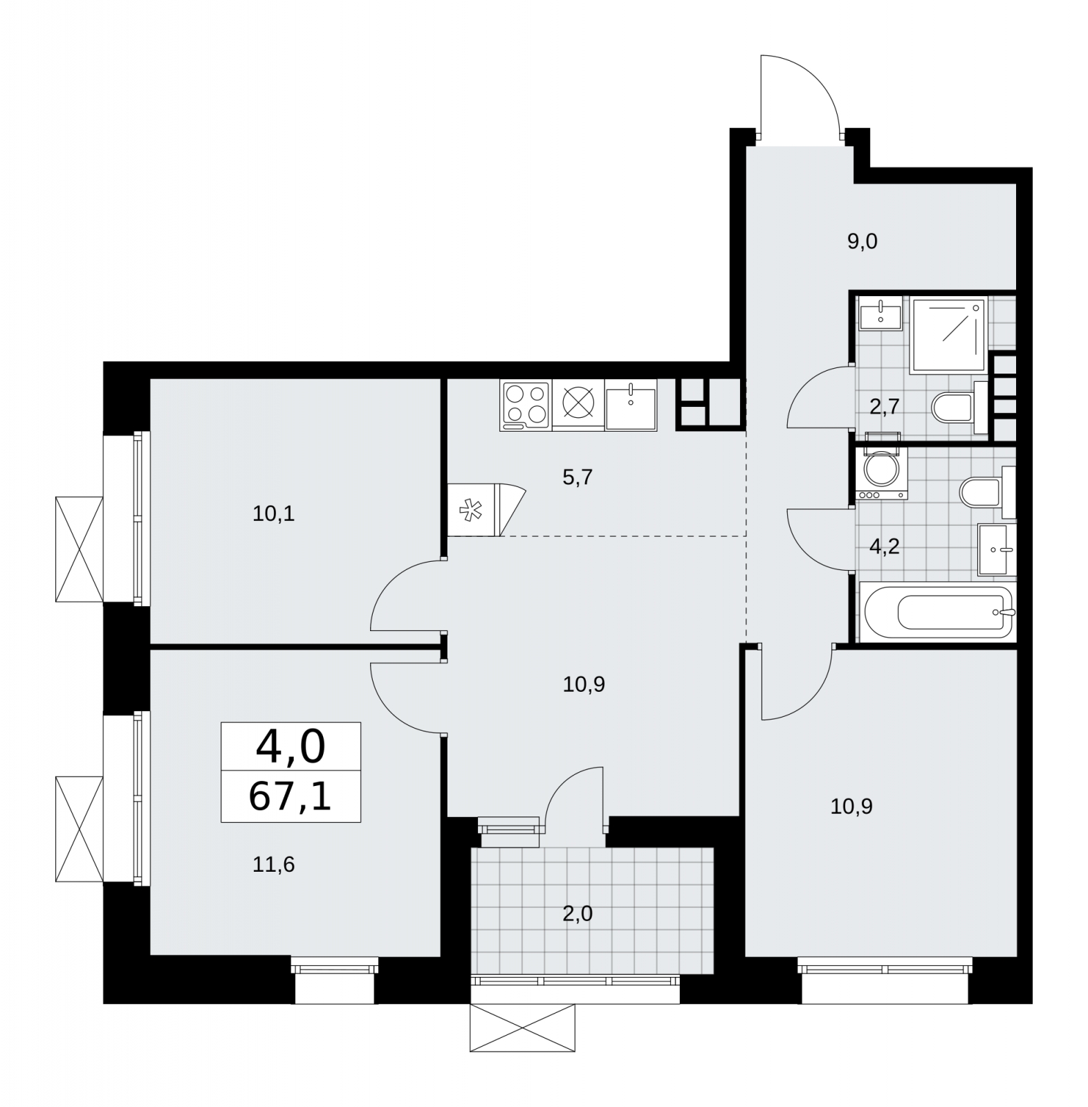 4-комнатная квартира в ЖК VOXHALL на 10 этаже в 2 секции. Сдача в 3 кв. 2025 г.