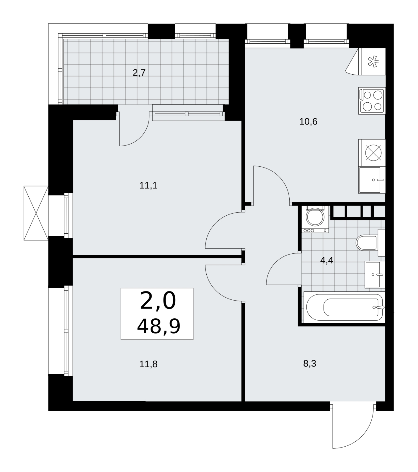 2-комнатная квартира в ЖК Бунинские кварталы на 10 этаже в 1 секции. Сдача в 4 кв. 2025 г.