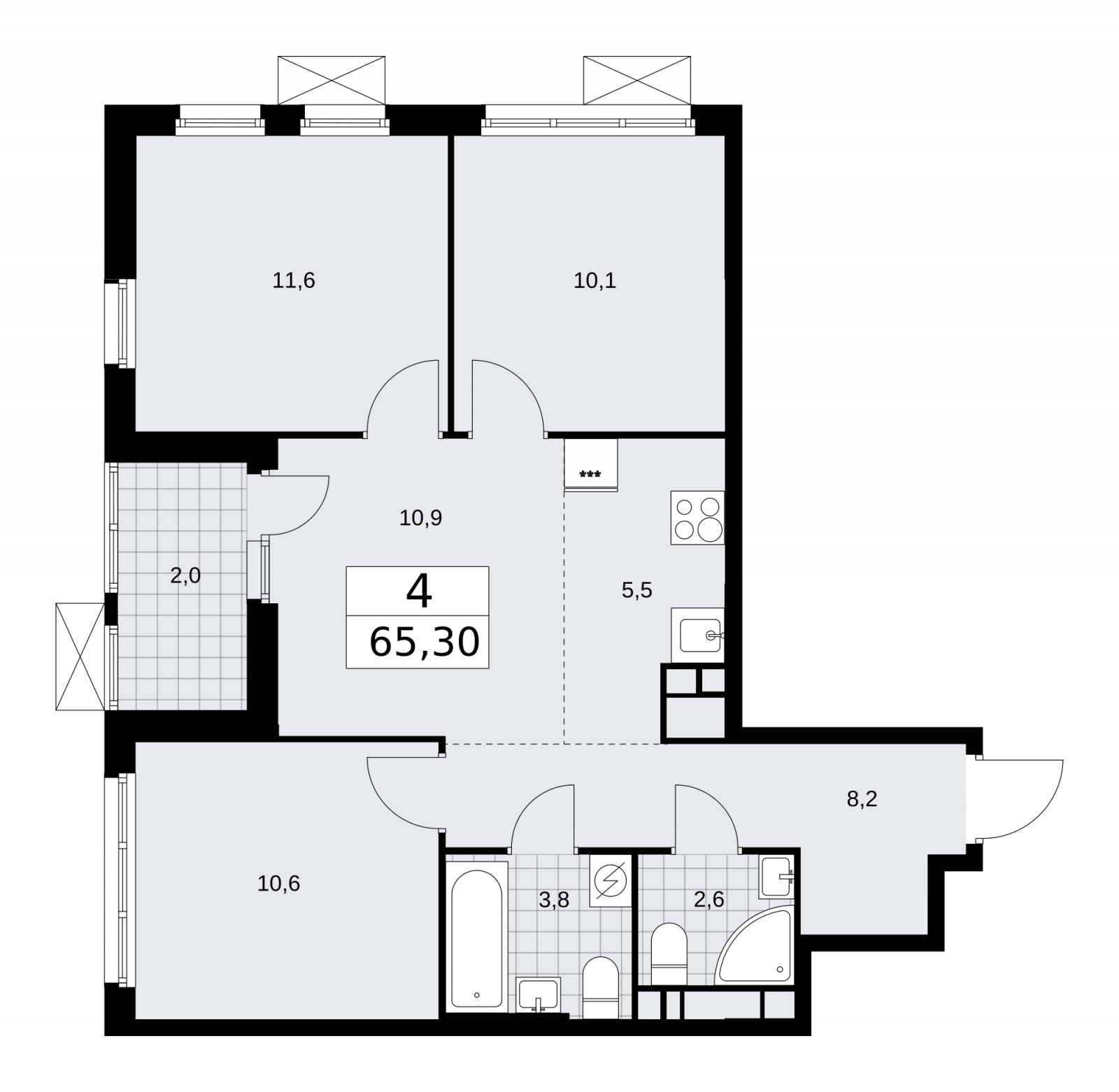 4-комнатная квартира с отделкой в ЖК MOD на 48 этаже в 1 секции. Сдача в 4 кв. 2024 г.
