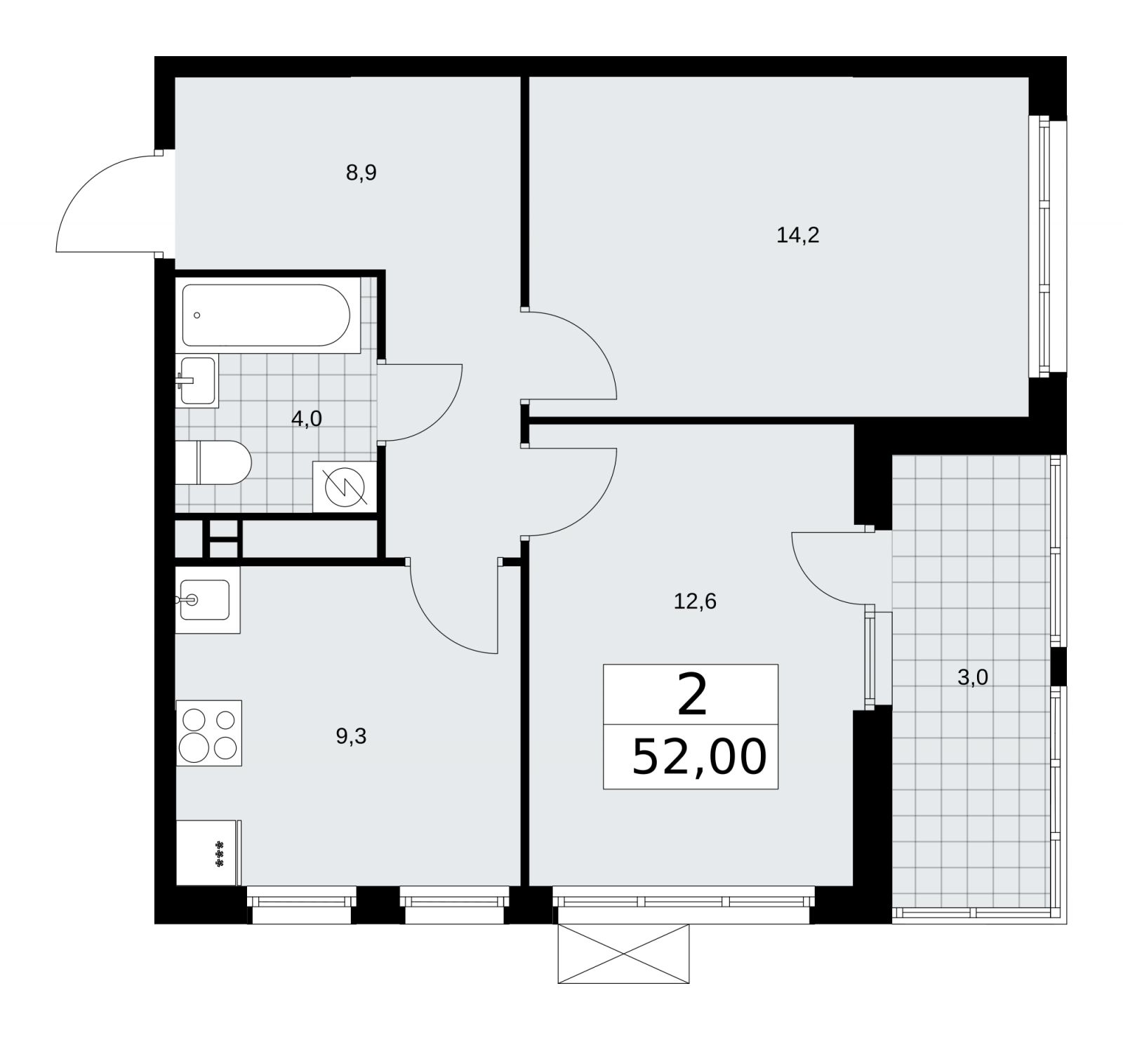3-комнатная квартира в ЖК Бунинские кварталы на 8 этаже в 1 секции. Сдача в 4 кв. 2024 г.