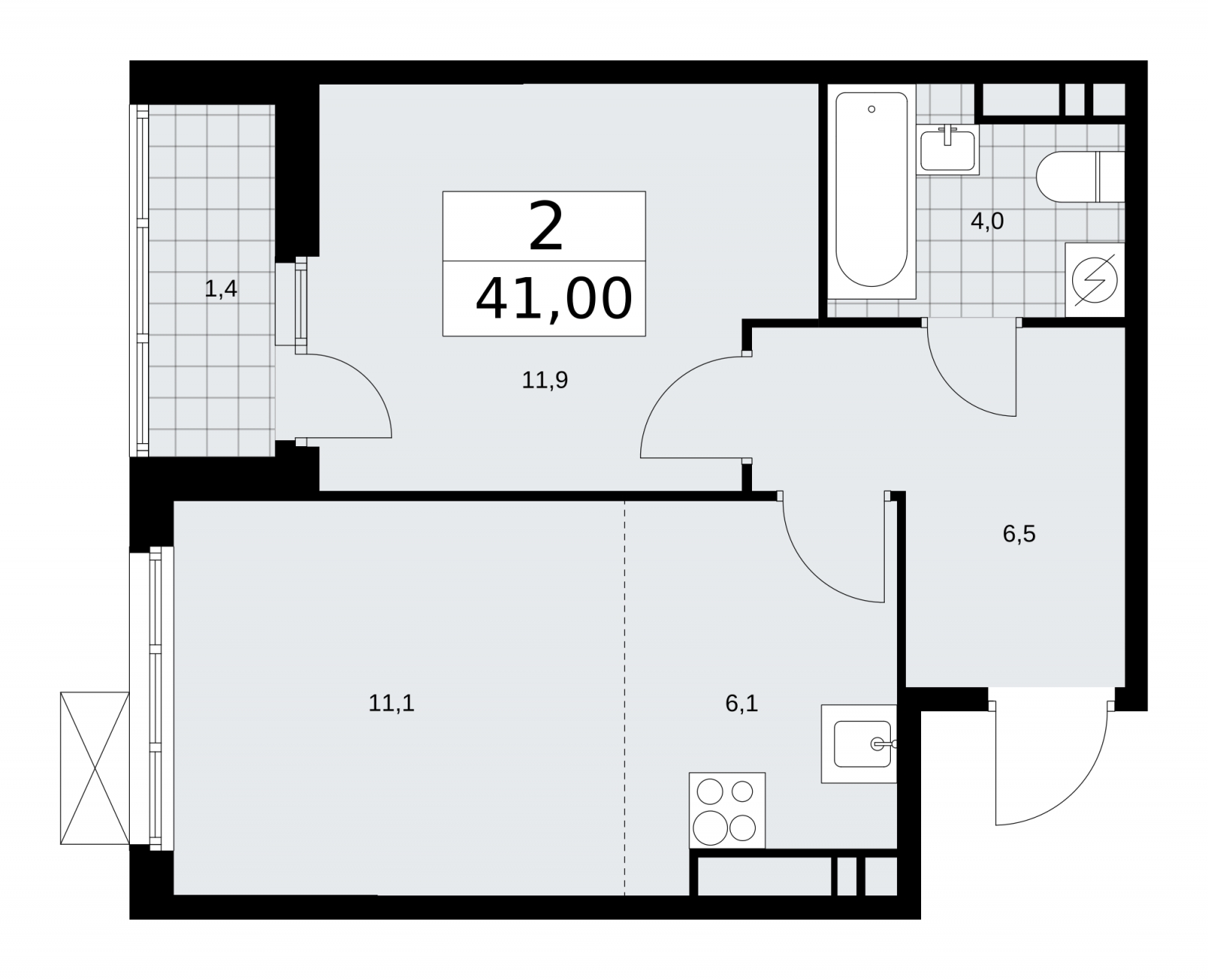 2-комнатная квартира в ЖК Бунинские кварталы на 17 этаже в 1 секции. Сдача в 3 кв. 2025 г.