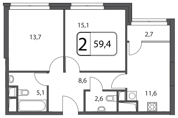 3-комнатная квартира в Апарт-Комплекс Волга на 15 этаже в 1 секции. Дом сдан.