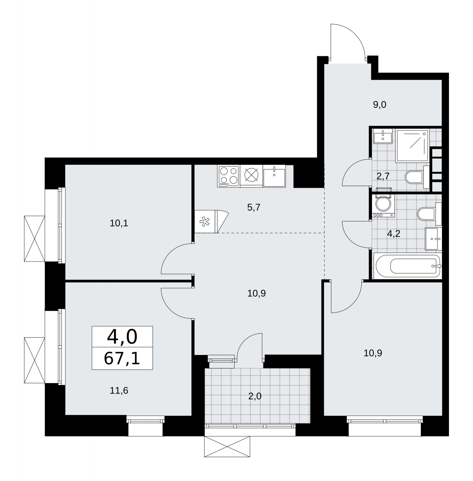 2-комнатная квартира в ЖК Сити комплекс «MirrorЗдание» на 12 этаже в 3 секции. Сдача в 4 кв. 2024 г.