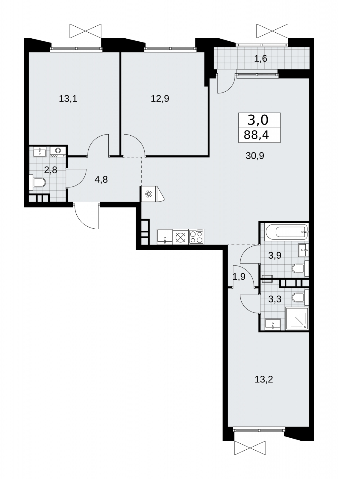 1-комнатная квартира (Студия) в ЖК Бунинские кварталы на 3 этаже в 2 секции. Сдача в 4 кв. 2025 г.