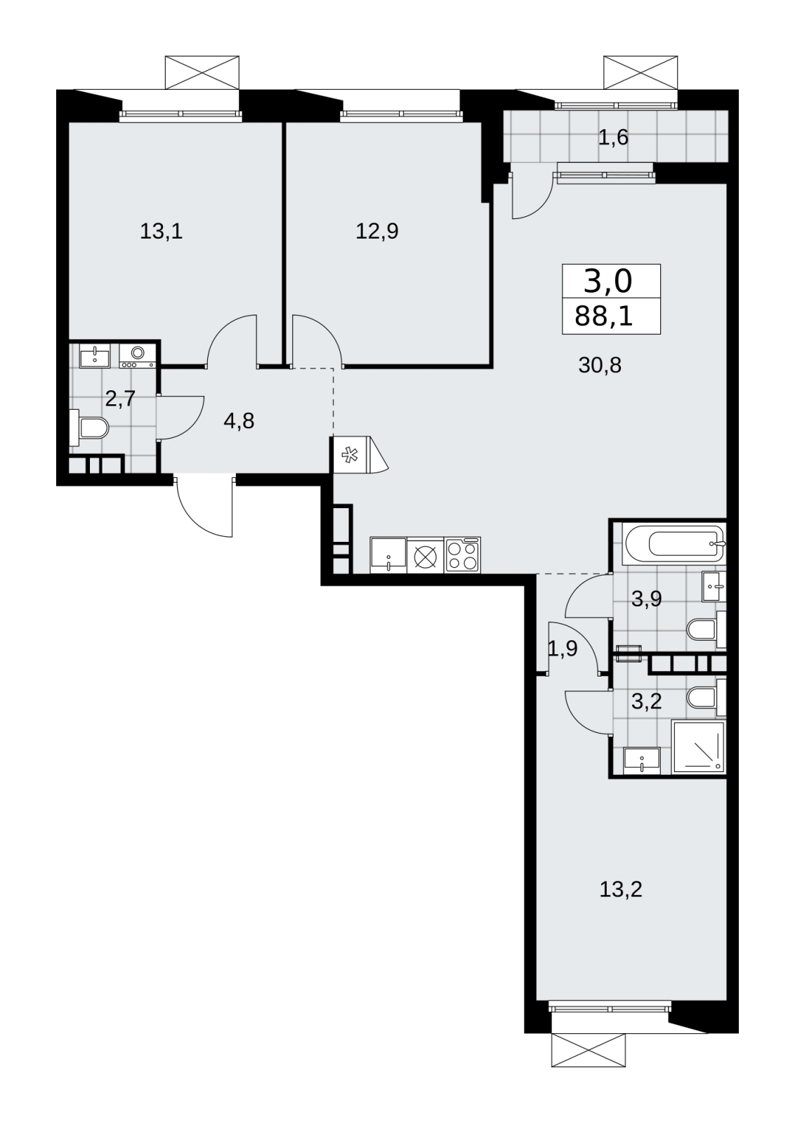 1-комнатная квартира в ЖК Бунинские кварталы на 9 этаже в 3 секции. Сдача в 4 кв. 2024 г.