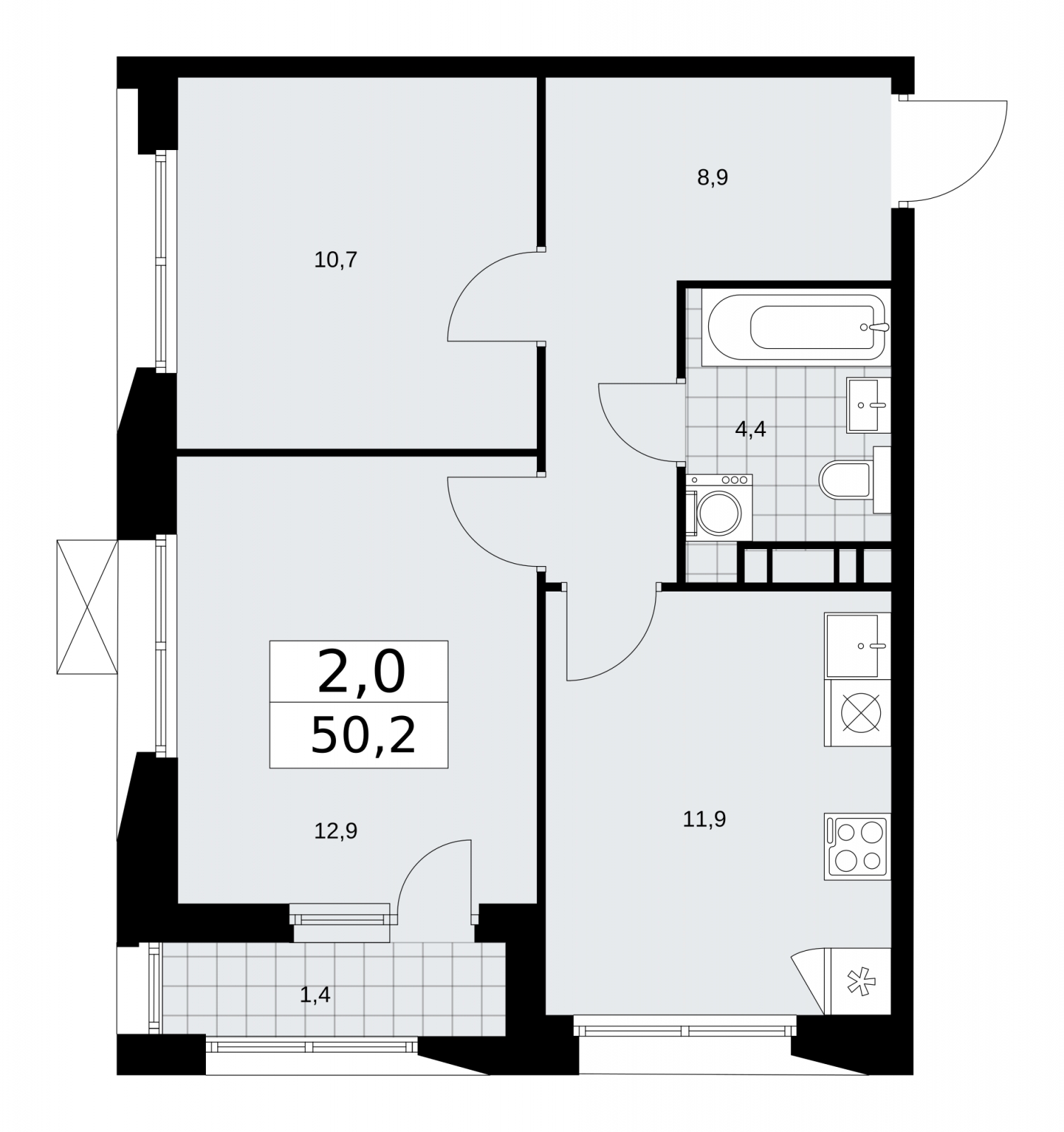 2-комнатная квартира в ЖК Бунинские кварталы на 6 этаже в 2 секции. Сдача в 4 кв. 2025 г.