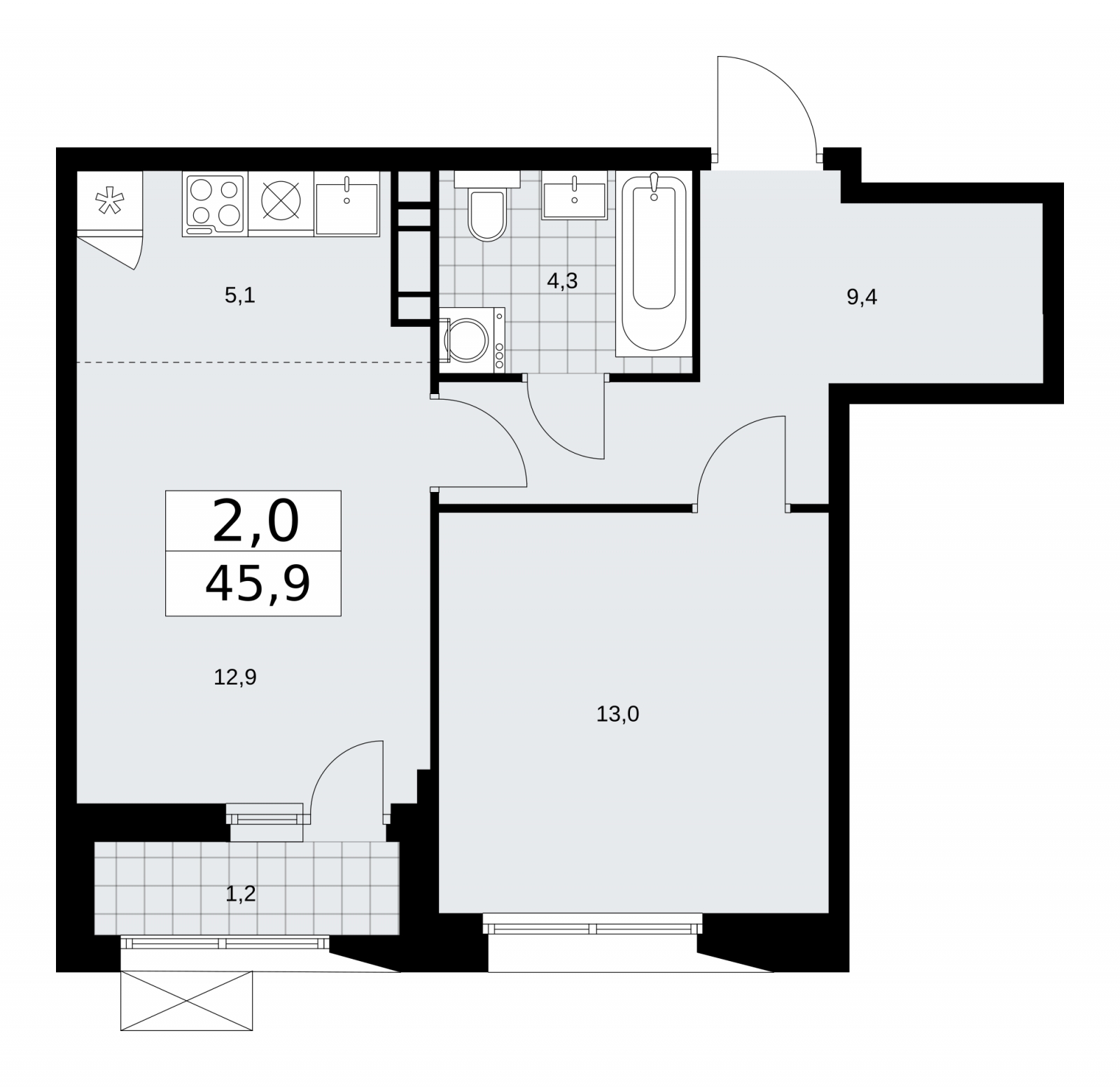 2-комнатная квартира с отделкой в ЖК Бунинские кварталы на 15 этаже в 1 секции. Сдача в 4 кв. 2025 г.