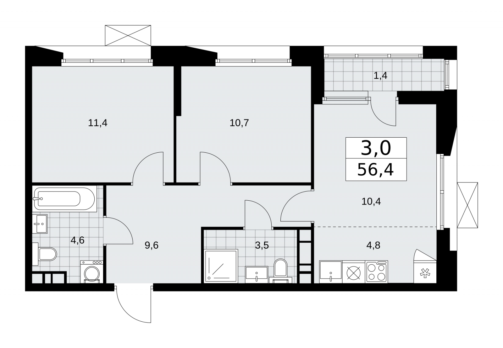 4-комнатная квартира в ЖК Бунинские кварталы на 20 этаже в 1 секции. Сдача в 4 кв. 2025 г.
