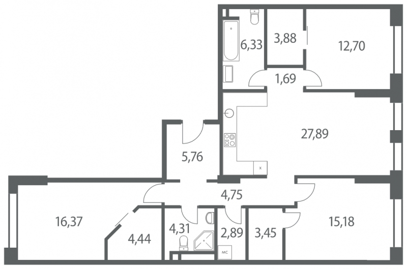 1-комнатная квартира с отделкой в ЖК Лучи на 14 этаже в 1 секции. Сдача в 3 кв. 2024 г.