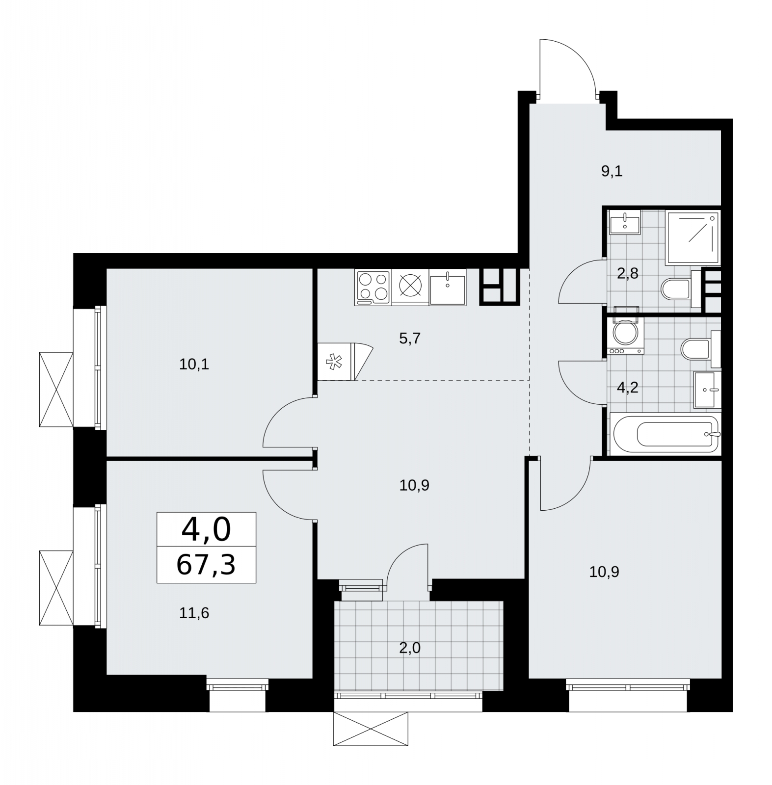 3-комнатная квартира с отделкой в ЖК Бунинские кварталы на 8 этаже в 2 секции. Сдача в 1 кв. 2026 г.