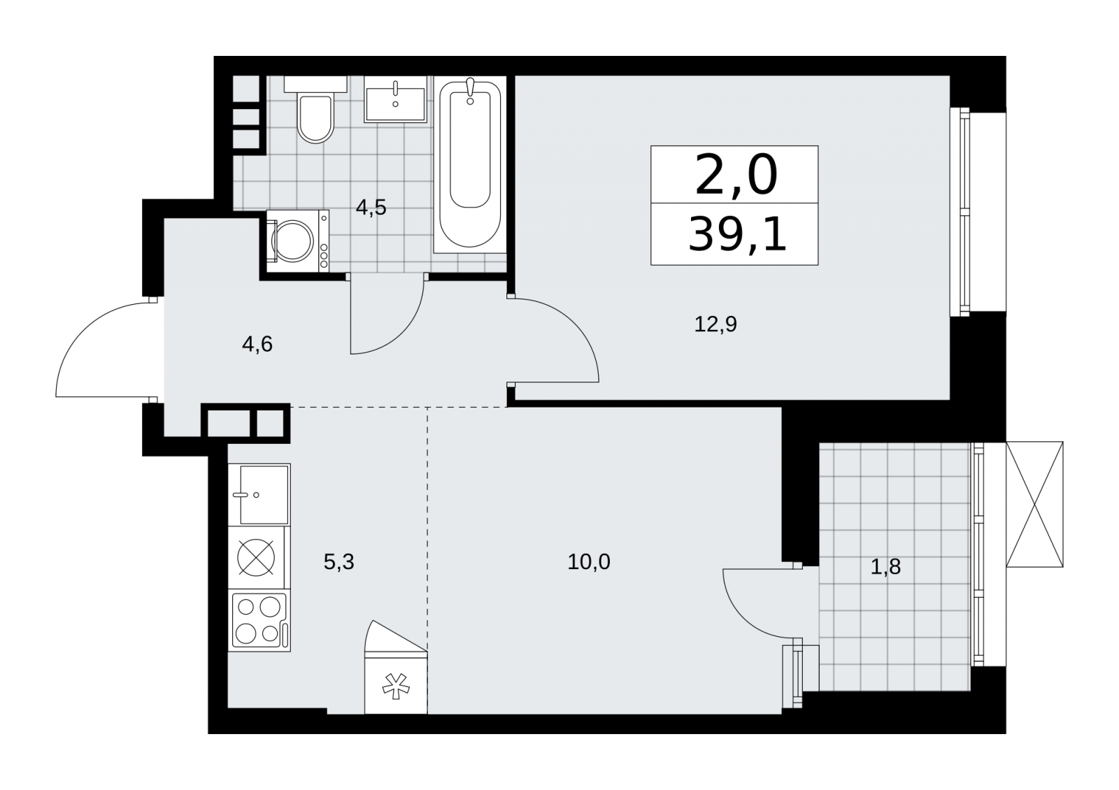 1-комнатная квартира (Студия) с отделкой в ЖК Бунинские кварталы на 4 этаже в 2 секции. Сдача в 1 кв. 2026 г.