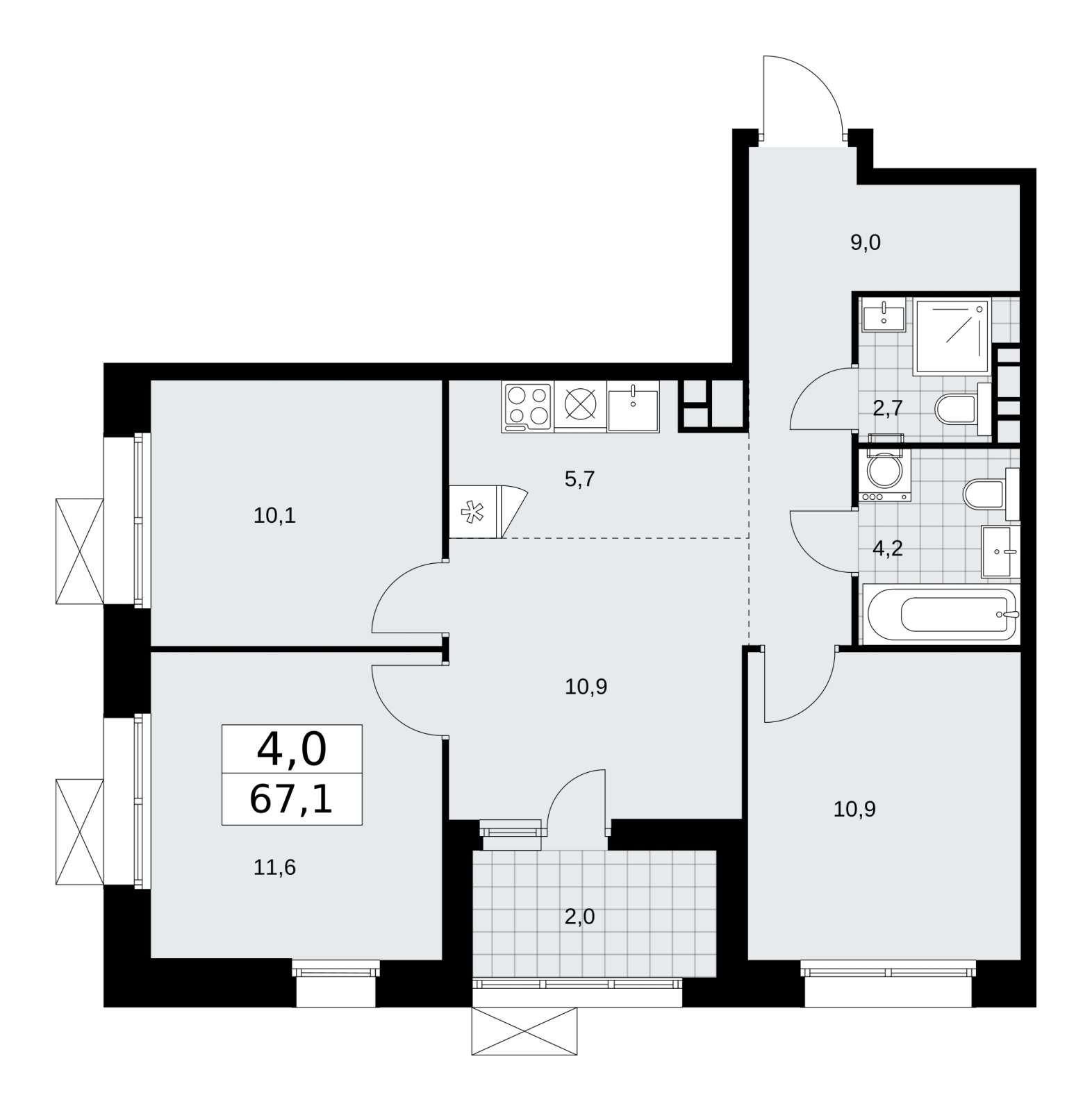 3-комнатная квартира в ЖК MYPRIORITY Dubrovka на 2 этаже в 3 секции. Сдача в 2 кв. 2025 г.