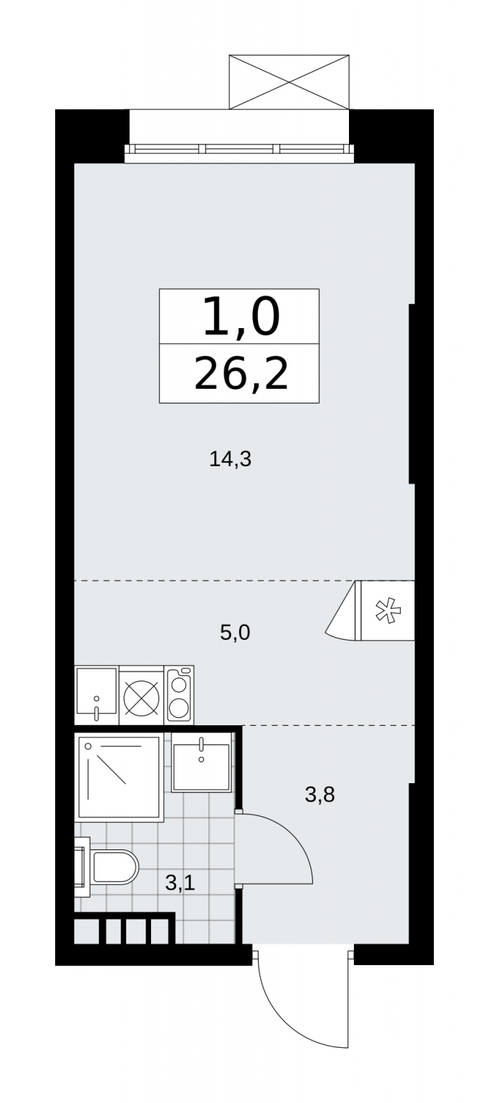 1-комнатная квартира (Студия) с отделкой в ЖК Бунинские кварталы на 5 этаже в 1 секции. Сдача в 1 кв. 2026 г.