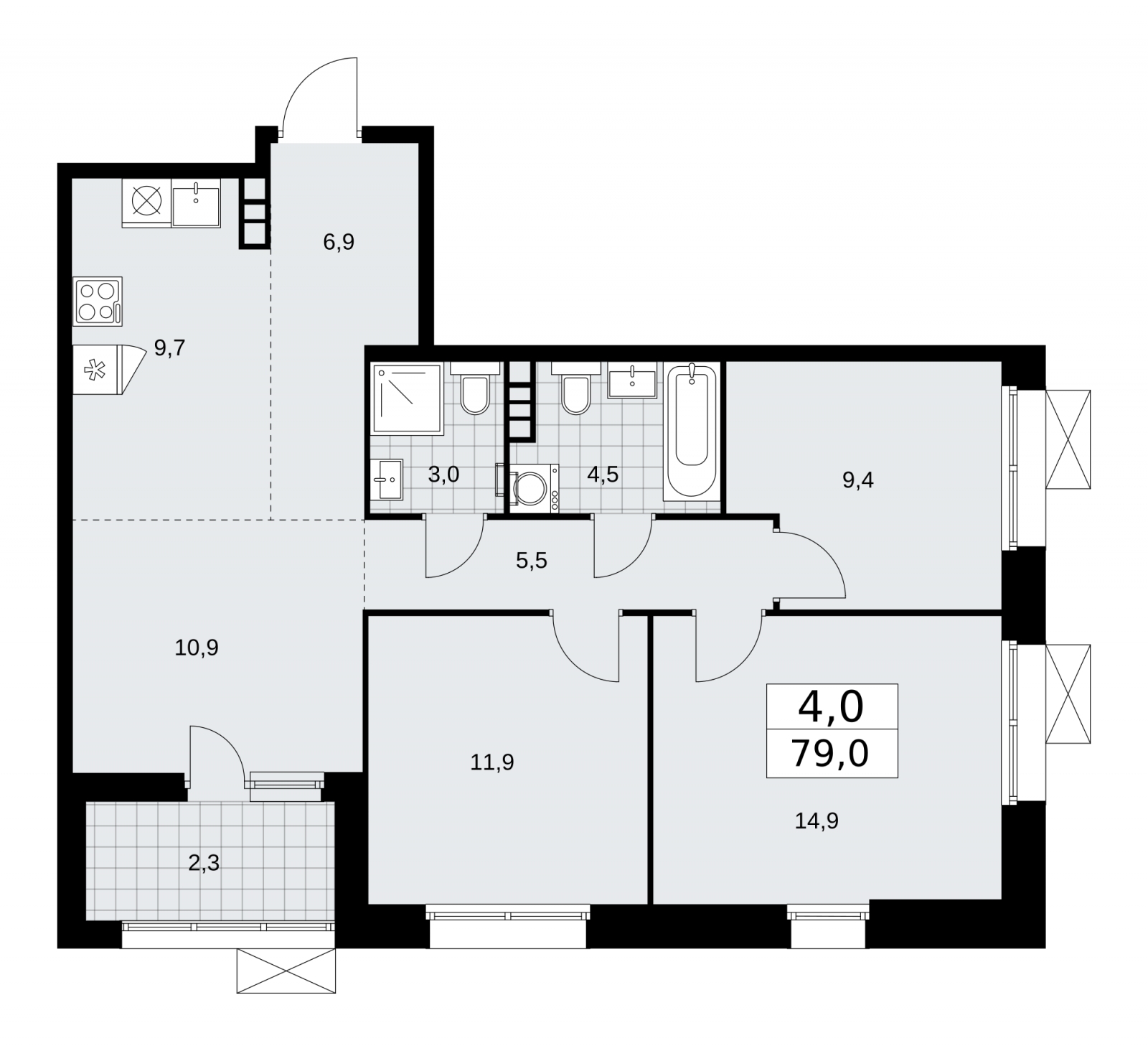 1-комнатная квартира в ЖК Сити комплекс «MirrorЗдание» на 7 этаже в 3 секции. Сдача в 4 кв. 2024 г.