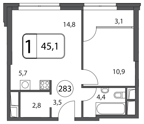 3-комнатная квартира в ЖК Headliner на 7 этаже в 2 секции. Сдача в 4 кв. 2022 г.