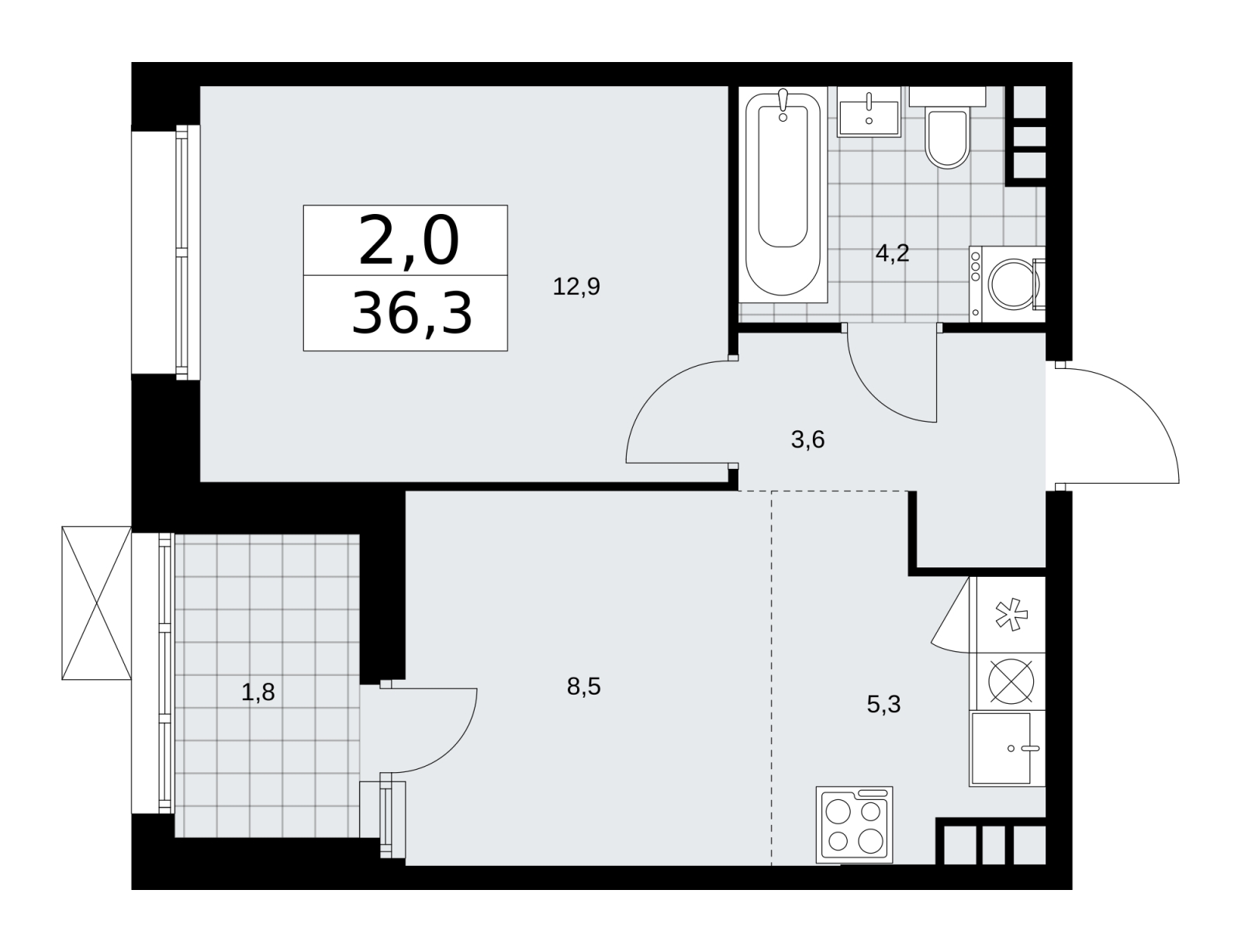 2-комнатная квартира в ЖК VOXHALL на 10 этаже в 1 секции. Сдача в 3 кв. 2025 г.