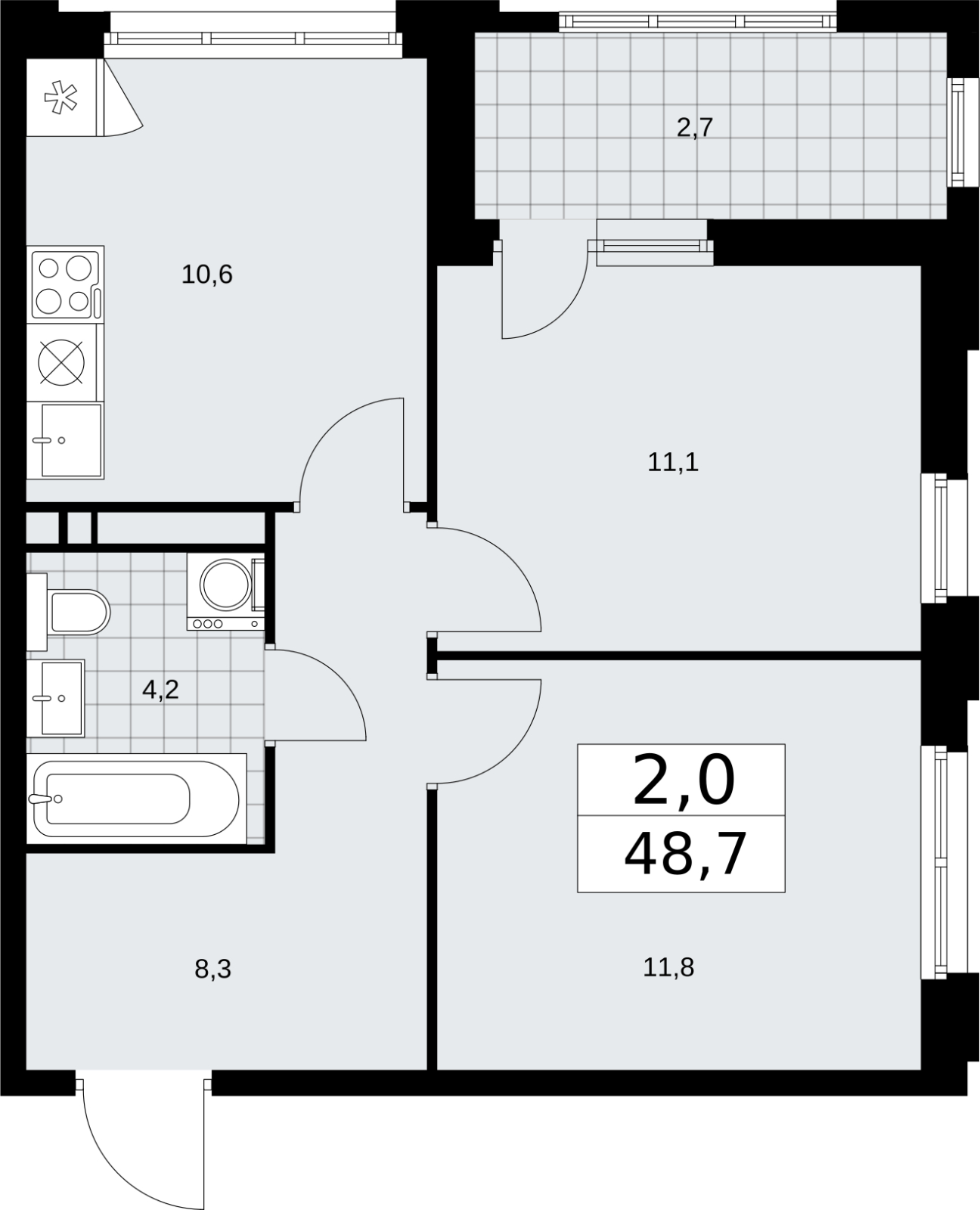 2-комнатная квартира в ЖК VOXHALL на 2 этаже в 6 секции. Сдача в 3 кв. 2025 г.