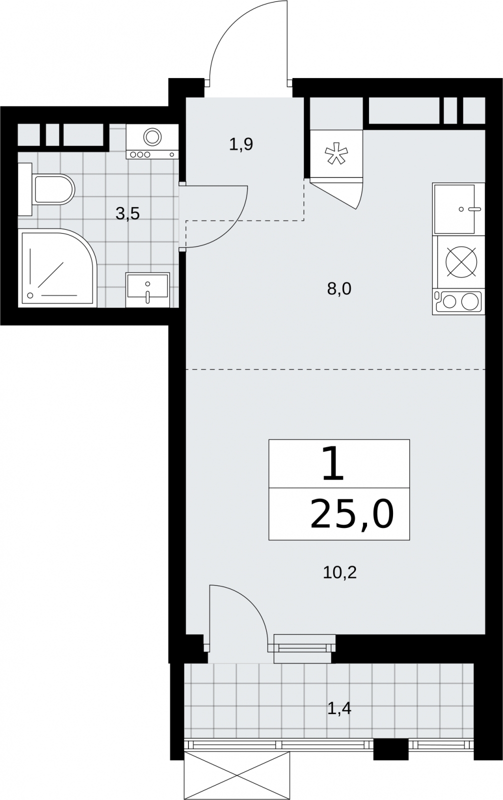 1-комнатная квартира в ЖК Бунинские кварталы на 14 этаже в 1 секции. Сдача в 4 кв. 2025 г.