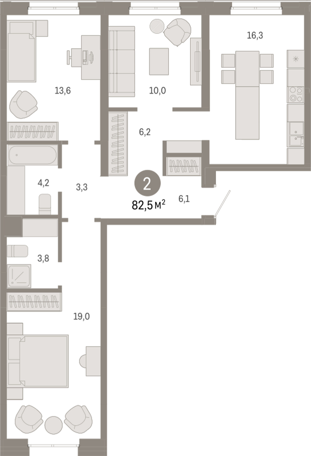 3-комнатная квартира с отделкой в Жилой район Южные кварталы на 2 этаже в 2 секции. Сдача в 3 кв. 2026 г.