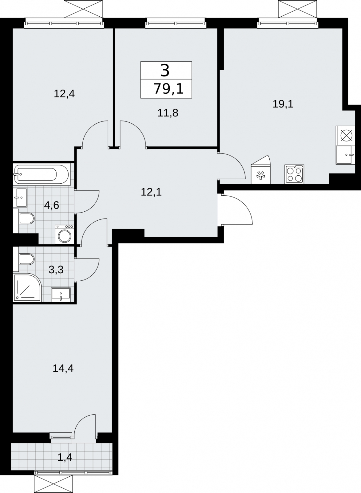3-комнатная квартира с отделкой в ЖК Бунинские кварталы на 9 этаже в 1 секции. Сдача в 1 кв. 2026 г.