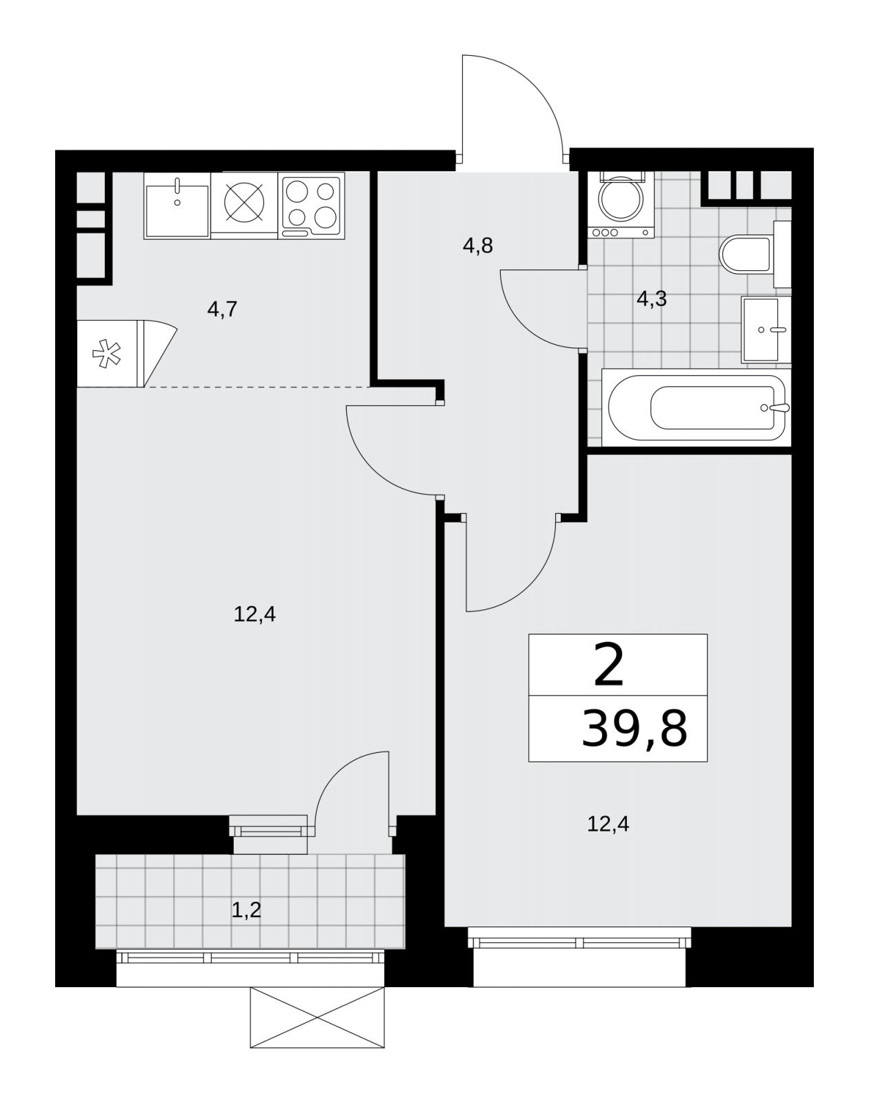 1-комнатная квартира (Студия) с отделкой в ЖК Бунинские кварталы на 6 этаже в 2 секции. Сдача в 2 кв. 2026 г.