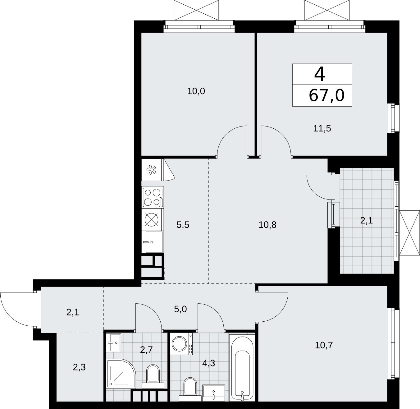 4-комнатная квартира в ЖК Бунинские кварталы на 11 этаже в 1 секции. Сдача в 4 кв. 2024 г.