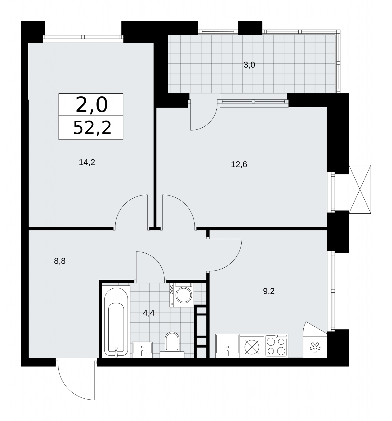 2-комнатная квартира с отделкой в ЖК MOD на 30 этаже в 1 секции. Сдача в 4 кв. 2024 г.