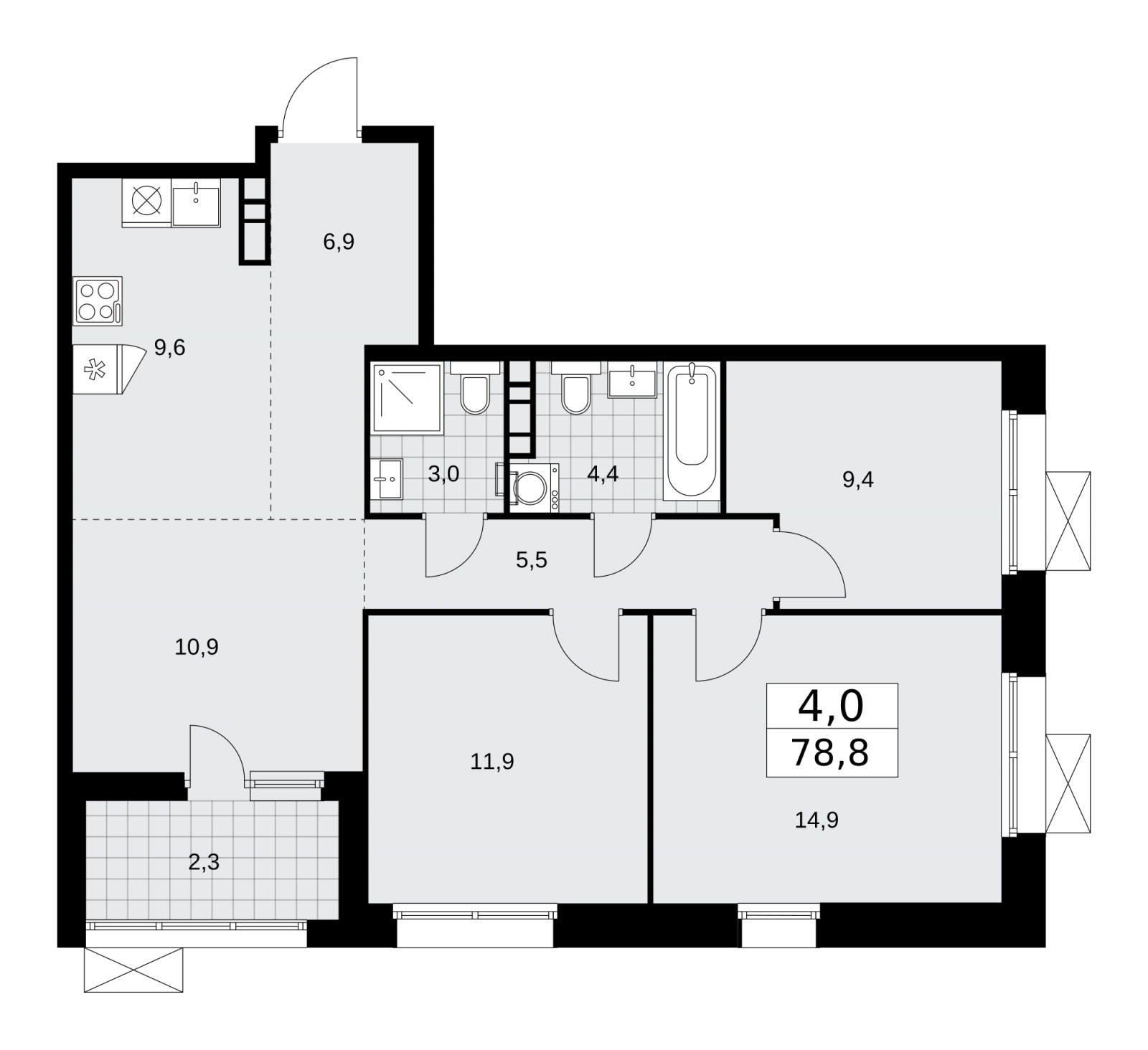 2-комнатная квартира с отделкой в ЖК MOD на 24 этаже в 1 секции. Сдача в 4 кв. 2024 г.