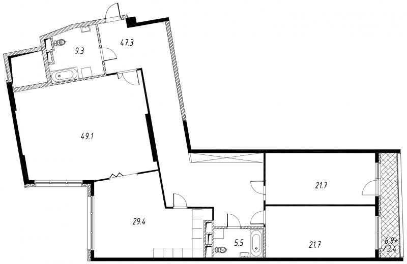 3-комнатная квартира с отделкой в ЖК Headliner на 4 этаже в 4 секции. Сдача в 4 кв. 2022 г.