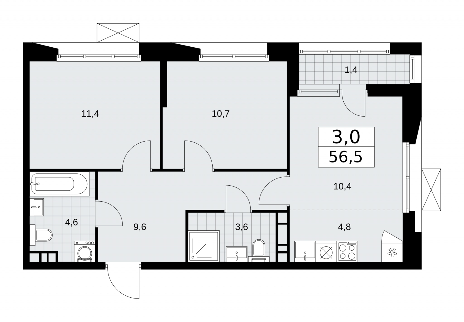 1-комнатная квартира с отделкой в ЖК MOD на 13 этаже в 1 секции. Сдача в 4 кв. 2024 г.