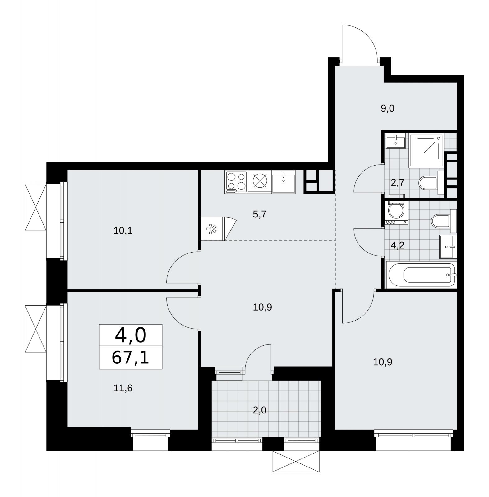 4-комнатная квартира с отделкой в ЖК Бунинские кварталы на 16 этаже в 1 секции. Сдача в 1 кв. 2026 г.