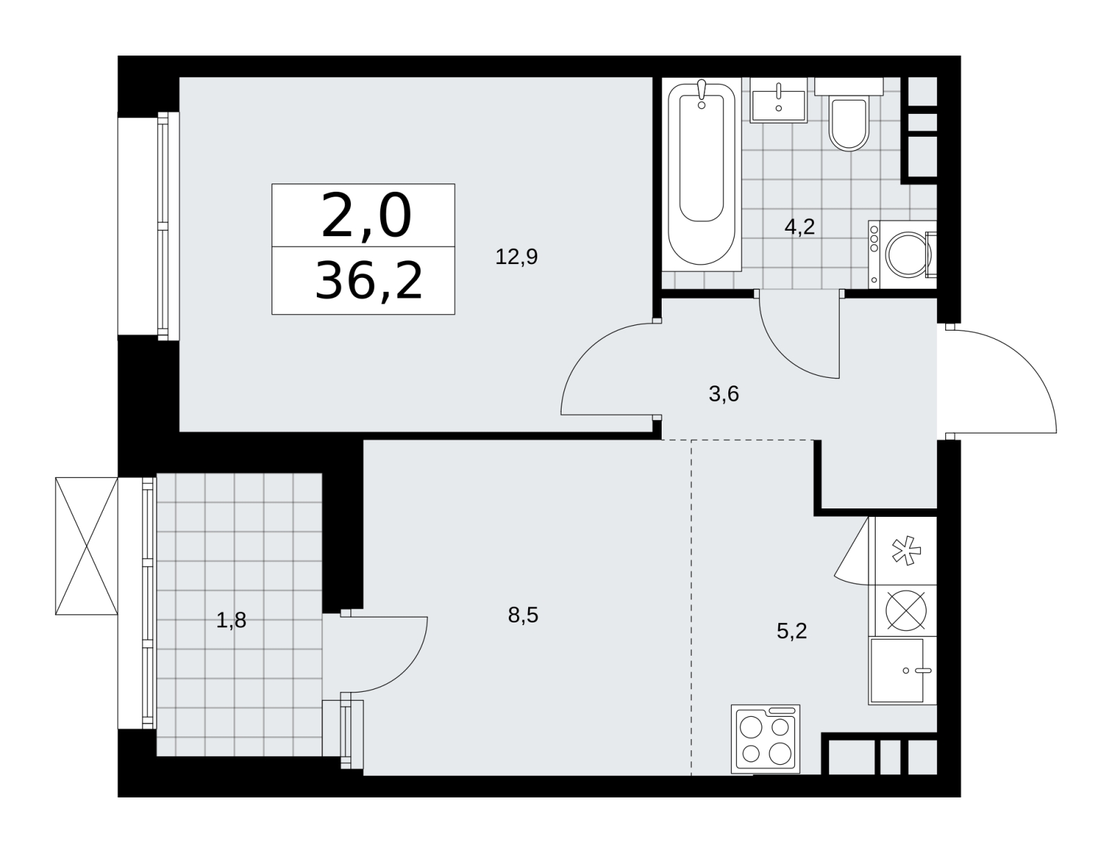 2-комнатная квартира в ЖК Бунинские кварталы на 2 этаже в 2 секции. Сдача в 4 кв. 2025 г.