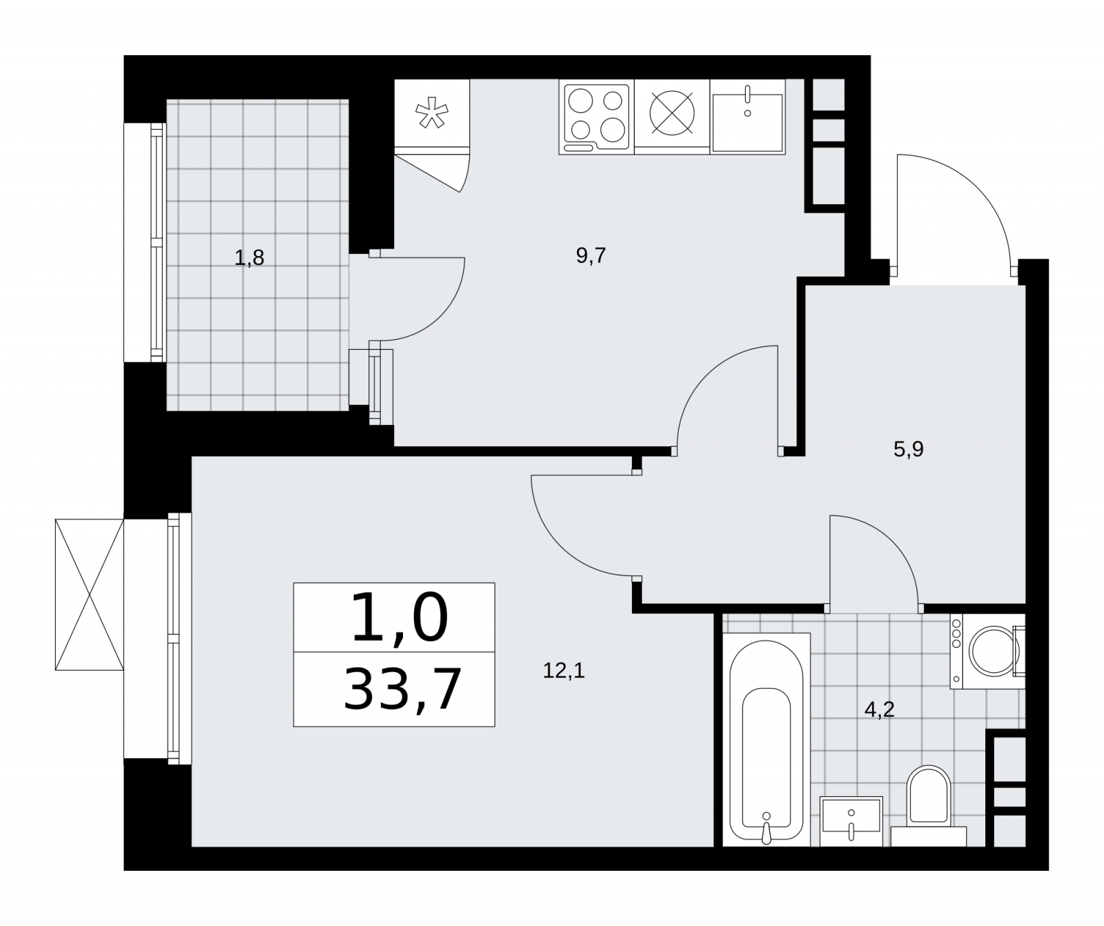 1-комнатная квартира (Студия) с отделкой в ЖК Бунинские кварталы на 11 этаже в 2 секции. Сдача в 2 кв. 2026 г.