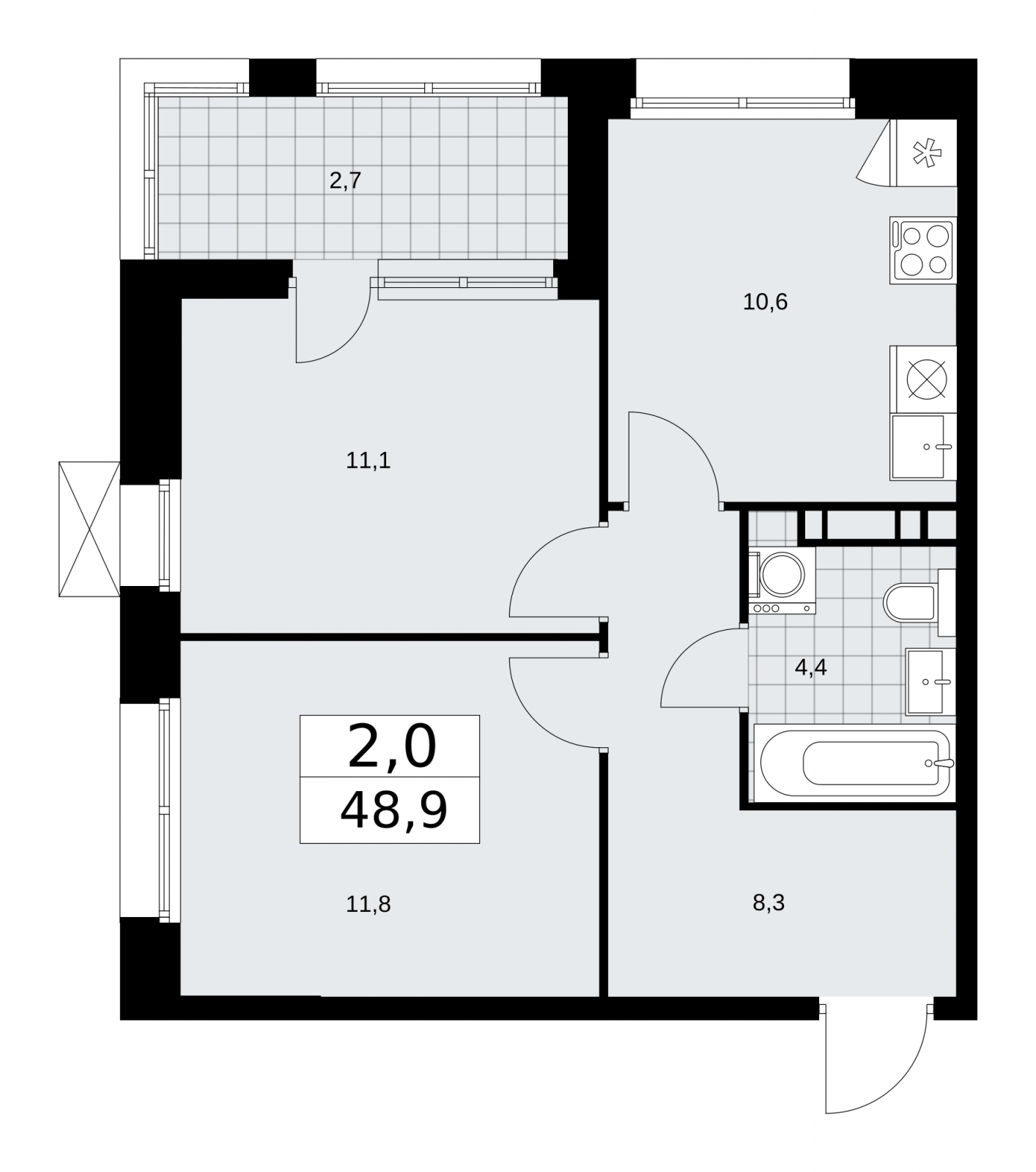 3-комнатная квартира в ЖК Бунинские кварталы на 7 этаже в 2 секции. Сдача в 4 кв. 2025 г.