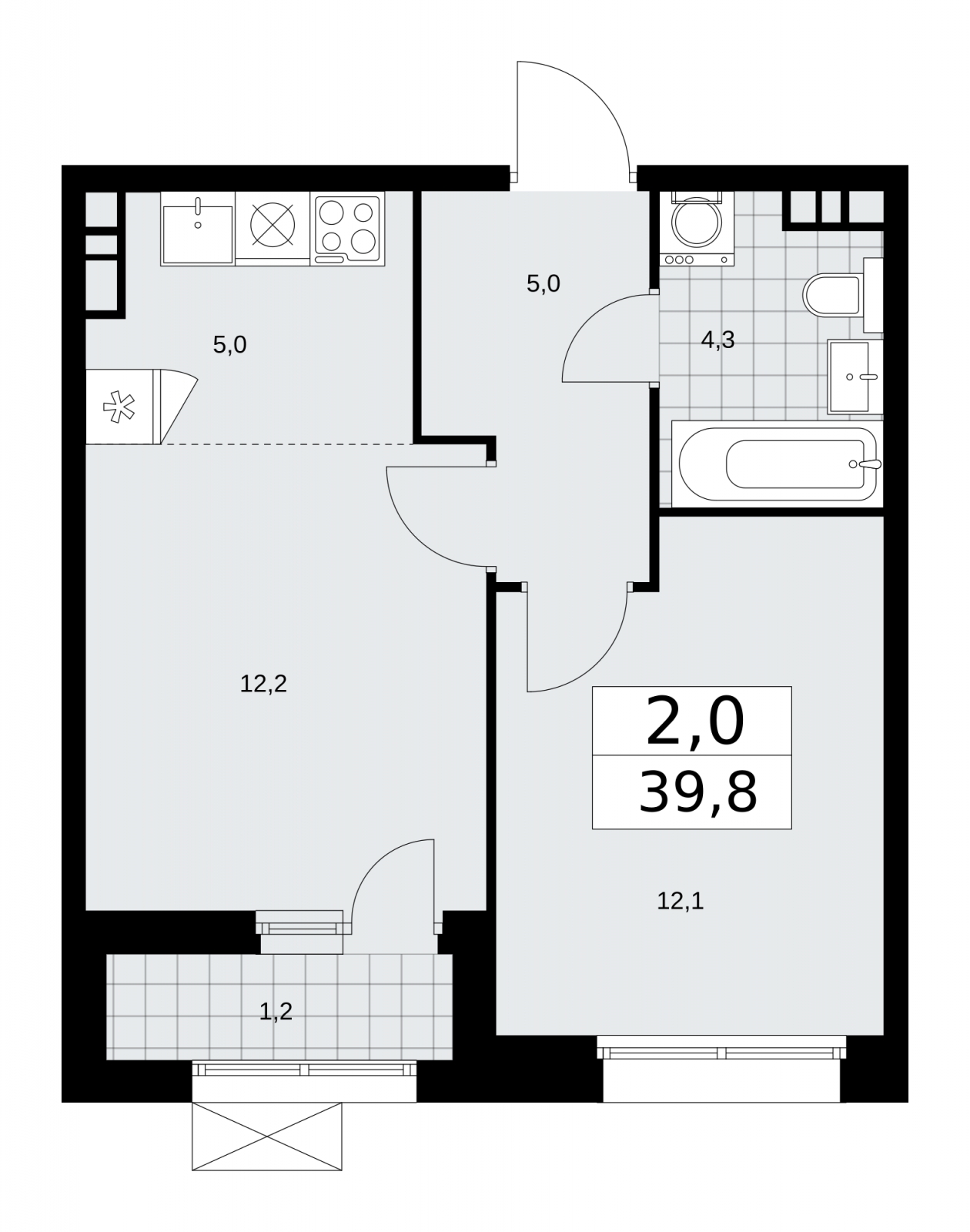 2-комнатная квартира в ЖК Бунинские кварталы на 15 этаже в 1 секции. Сдача в 4 кв. 2024 г.