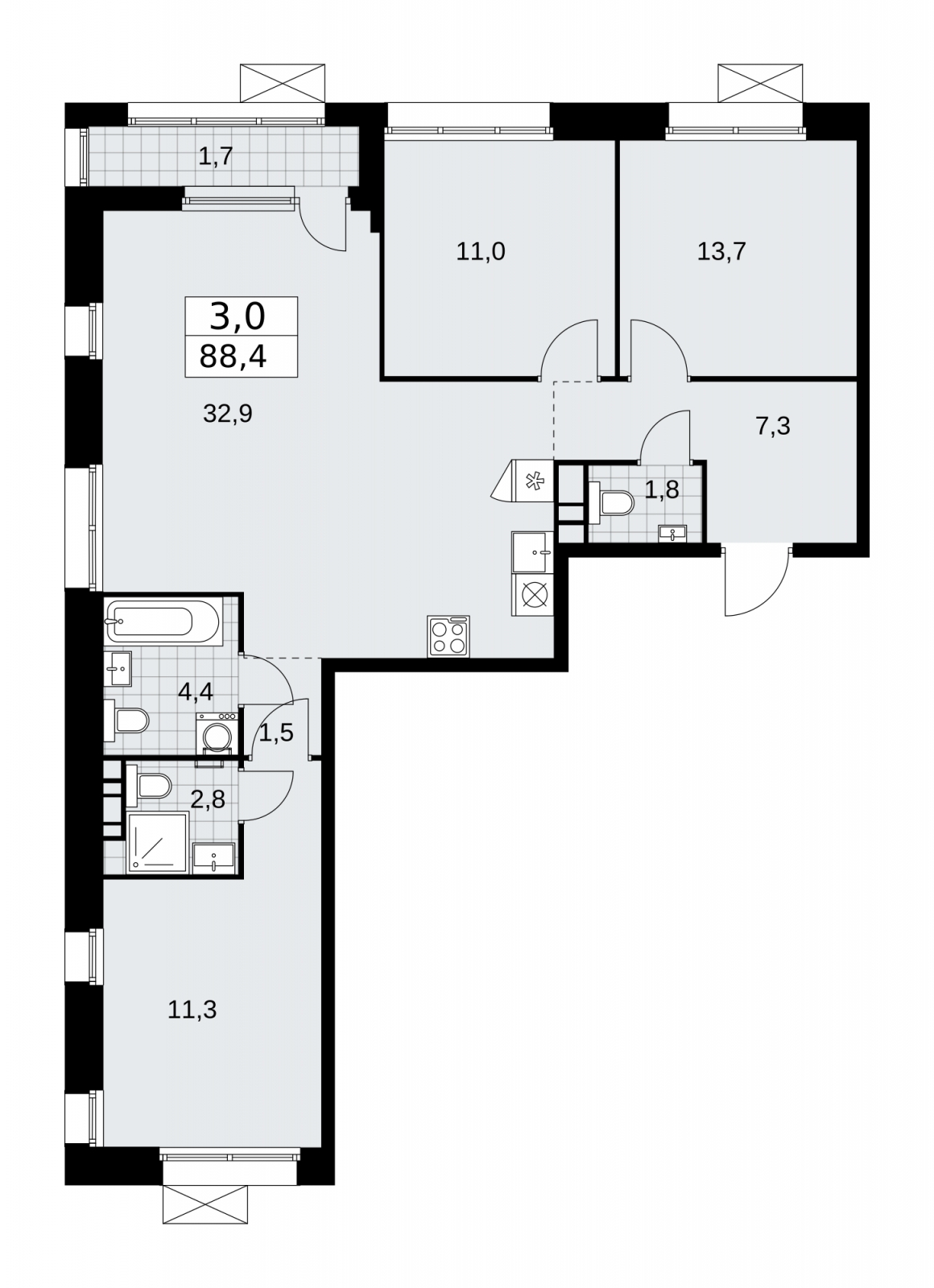 2-комнатная квартира с отделкой в ЖК Бунинские кварталы на 14 этаже в 2 секции. Сдача в 2 кв. 2026 г.