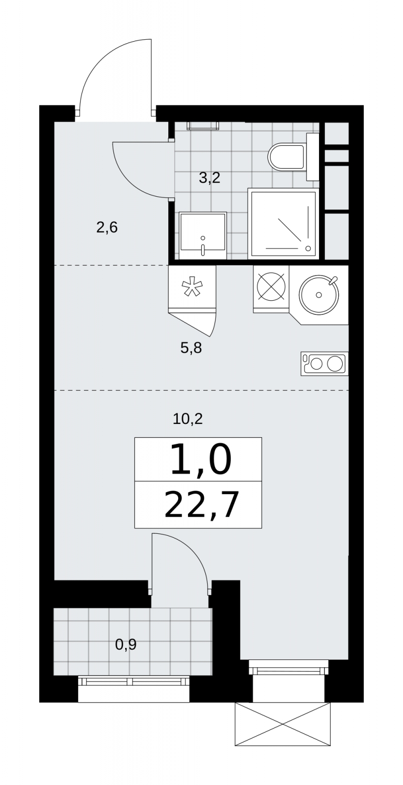 1-комнатная квартира (Студия) с отделкой в ЖК Бунинские кварталы на 14 этаже в 2 секции. Сдача в 2 кв. 2026 г.
