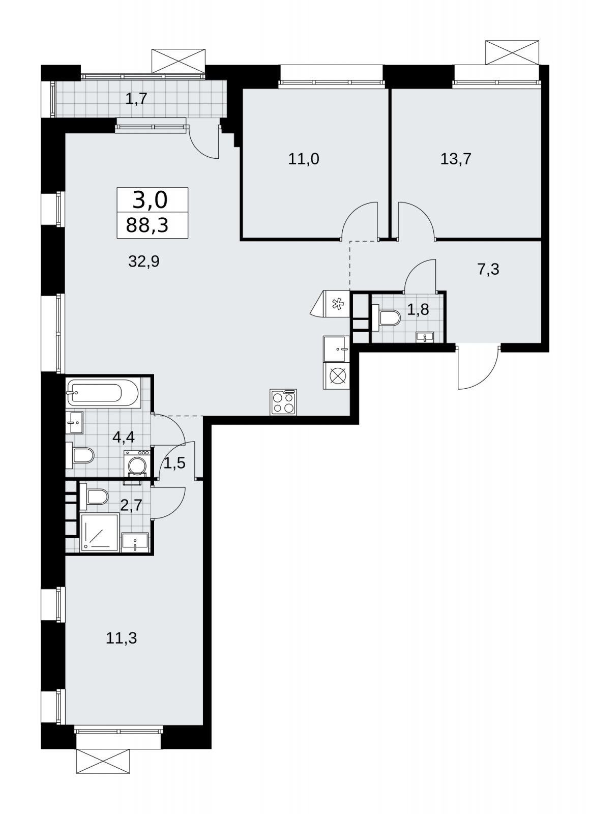 4-комнатная квартира с отделкой в ЖК Бунинские кварталы на 19 этаже в 1 секции. Сдача в 1 кв. 2026 г.