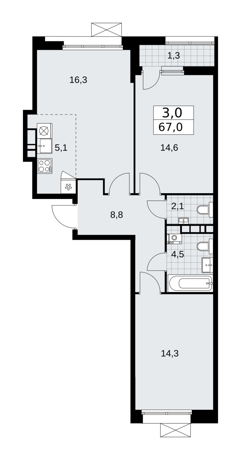 2-комнатная квартира с отделкой в ЖК Бунинские кварталы на 15 этаже в 2 секции. Сдача в 2 кв. 2026 г.