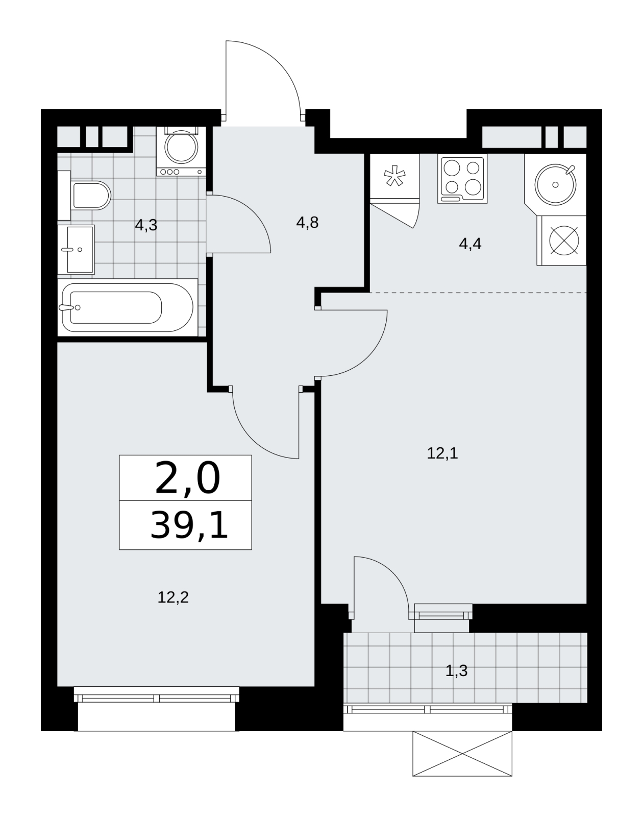 1-комнатная квартира (Студия) с отделкой в ЖК Бунинские кварталы на 15 этаже в 2 секции. Сдача в 2 кв. 2026 г.