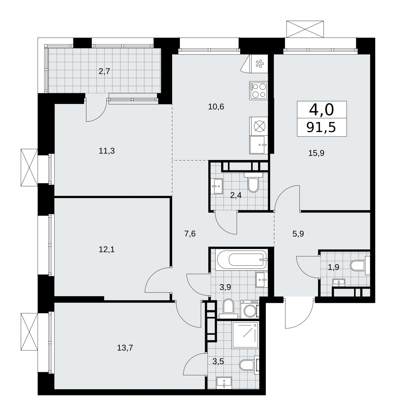 2-комнатная квартира в ЖК Сити комплекс «MirrorЗдание» на 4 этаже в 1 секции. Сдача в 4 кв. 2024 г.